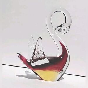 Vintage Formia Murano Italy Art Glass Swan RASPBERRY YELLOW Blown Glass pink MCM